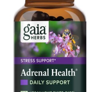 Gaia Herbs Adrenal Health Daily Support, Stress Relief and Adrenal Fatigue Supplement داعم صحة الغدة الكظرية ومخفف التوتر 60 كبسولة سائلة نباتية