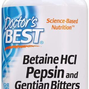 Doctor’s Best Betaine HCI Pepsin & Gentian Bitters, Digestive Enzymes for Protein Breakdown & Absorption, Non-GMO, Gluten Free بيتين هيدروكلوريد وبيبسين و جنتيانا_ أنزيمات هضم البروتينات ، 360 كبسولة
