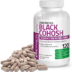 Bronson American Black Cohosh Plus DIM – 600 mg PMS | 120 Vegetarian Capsules