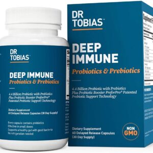Dr. Tobias Deep Immune Probiotics & Prebiotics,” “4.4 Billion CFU,” | 60 capsules “Digestive & Immune Health