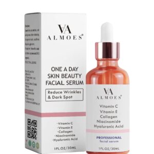 ALMOES SERUM 20% Vitamin C,Alpha Arbutin, Polyglutamic acid,hyaluronic acid, Vit E,Collagen,Pore-minimizing formula, Brightening Face & Eye Serum 1 Fl Oz