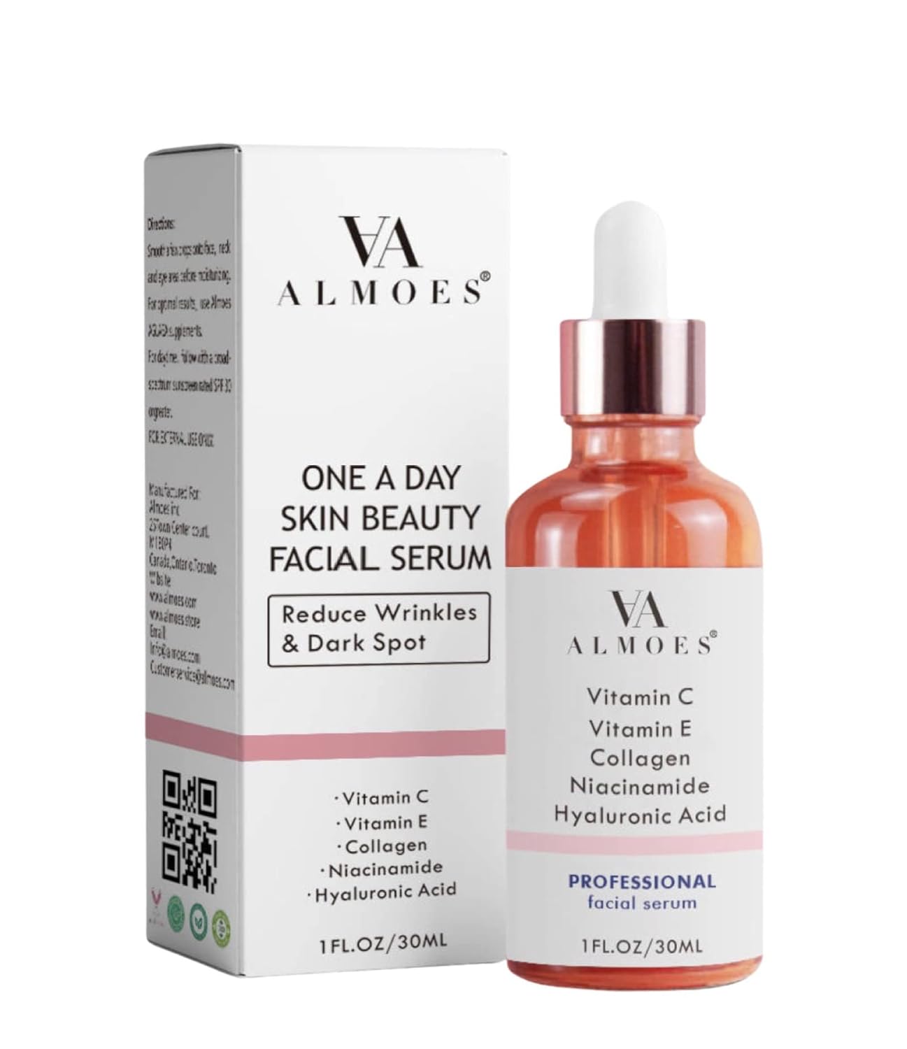 ALMOES SERUM 20% Vitamin C,Alpha Arbutin, Polyglutamic acid,hyaluronic acid, Vit E,Collagen,Pore-minimizing formula, Brightening Face & Eye Serum 1 Fl Oz