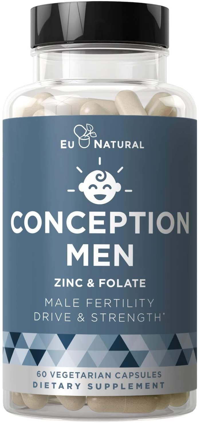 Eu Natural Conception Men Fertility Vitamins – Male Optimal Count, Motility Strength, Healthy Volume Production – Zinc, Folate, Ashwagandha Pills – 60 Vegetarian Soft Capsules فيتامينات الخصوبة للرجال ، مع الزنك وحمض الفوليك والأشواجندا ، لزيادة الخصوبة ، و تحسين الصحة الإنجابية ، 60 كبسولة نباتية