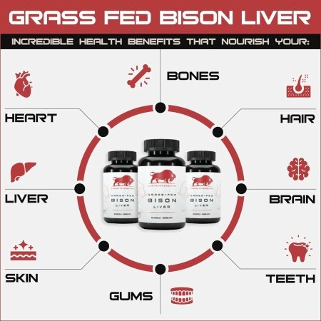 Grass Fed Bison Liver Capsules Supports Energy Production, Detoxification, Digestion, Immunity, Natural Iron Non-GMO, Freeze Dried Liver Health Supplement, 3000mg - الصورة 26