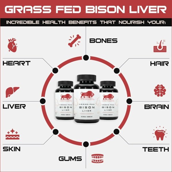 Grass Fed Bison Liver Capsules Supports Energy Production, Detoxification, Digestion, Immunity, Natural Iron Non-GMO, Freeze Dried Liver Health Supplement, 3000mg - الصورة 17