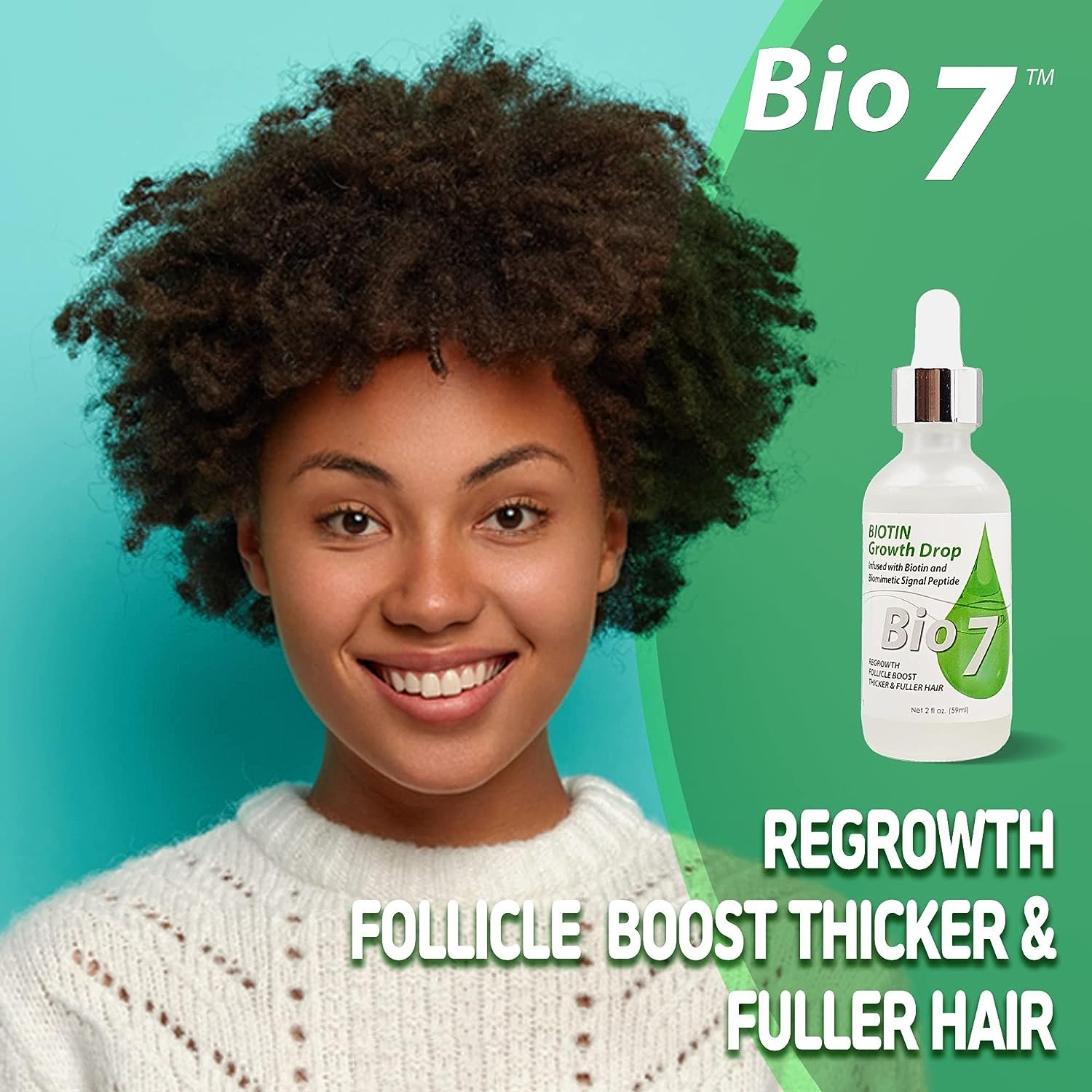 BIO7 BIOTIN GROWTH DROP INFUSED BIOMIMETIC SIGNAL PEPTIDE – 2 Fl Oz – Improve the Appearance of Hair Loss By Looking Visibly Longer, Thicker, Boost Follicle Growth – By Natures البيوتين السائل 60 مل لعلاج تساقط الشعر وتقويته وتقوية بصيلاته وجعله اكثر سمكا - الصورة 5