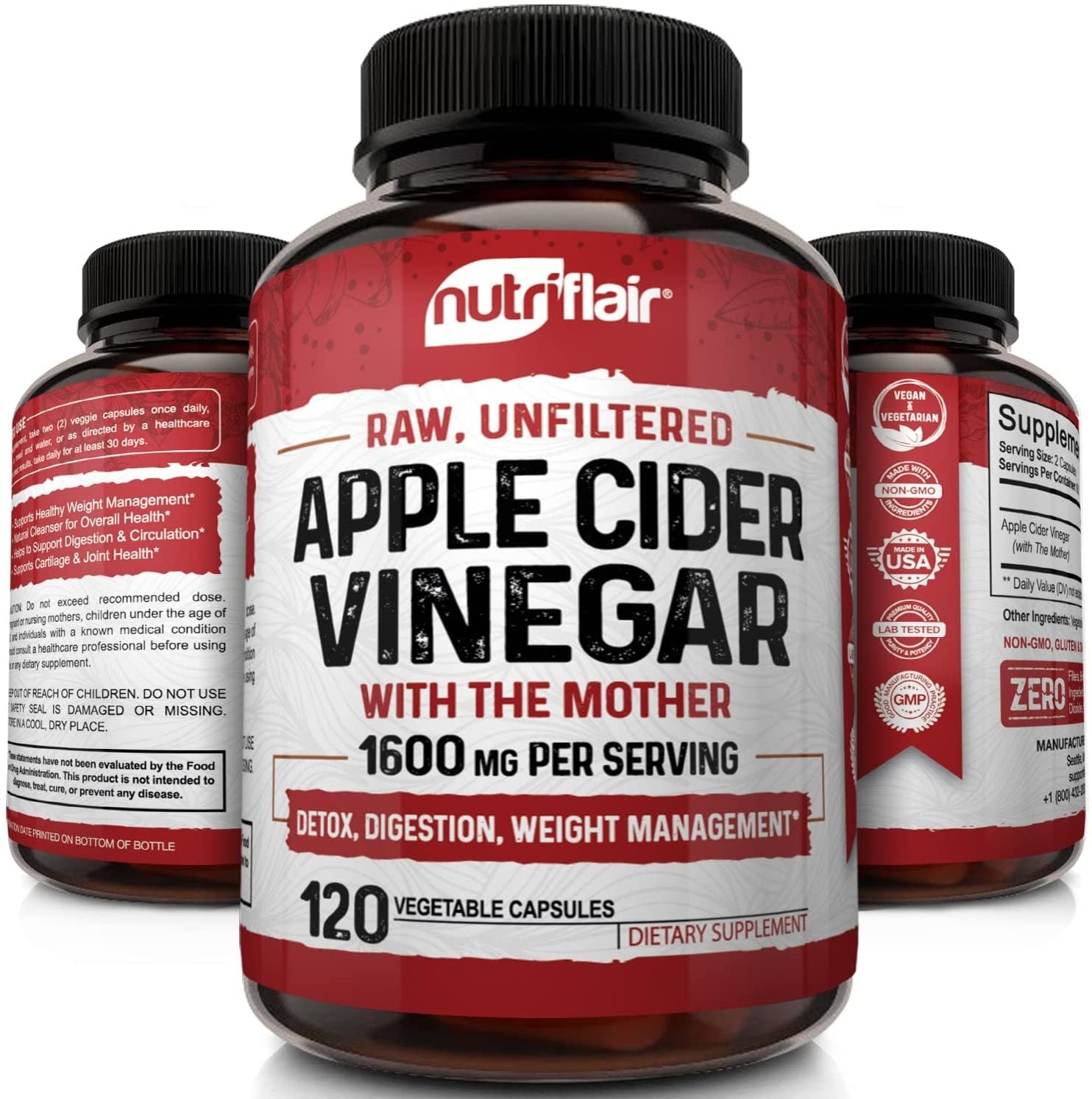 Apple Cider Vinegar Capsules with The Mother – 120 Vegan ACV Pills – Best Supplement for Healthy Weight Loss, Diet, Keto, Digestion, Detox, Immune – Powerful Cleanser & Appetite Suppressant Non-GMO - الصورة 7