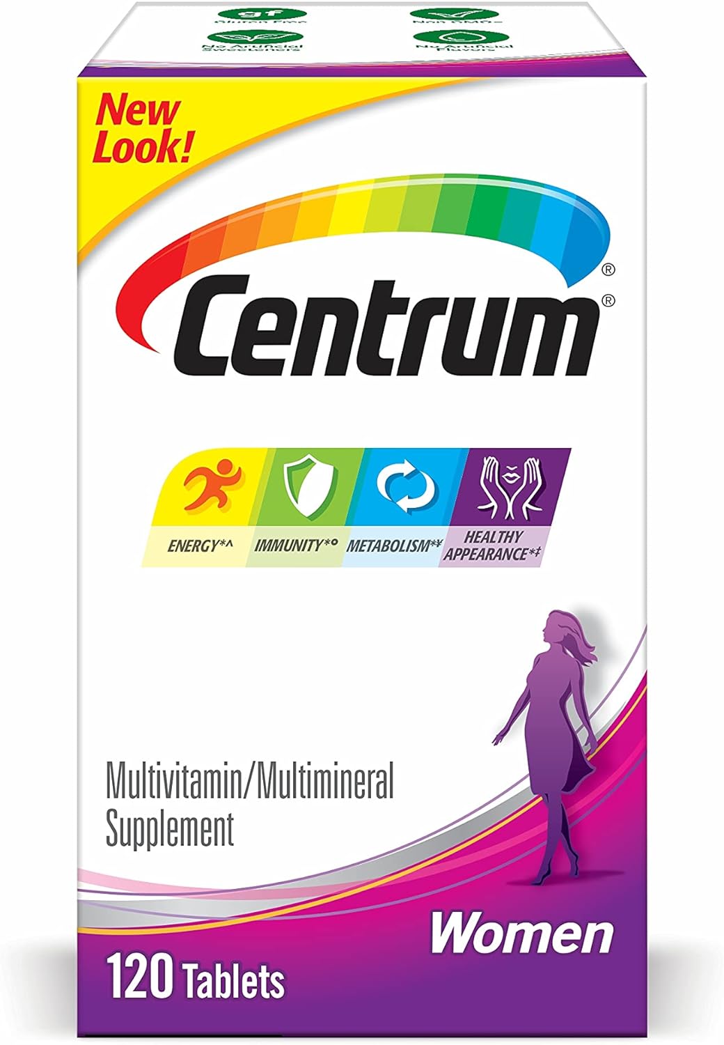 Centrum Multivitamin for Women, Multivitamin/Multimineral Supplement with Iron, Vitamin D3, B Vitamins and Antioxidant Vitamins C and E, Gluten Free, Non-GMO Ingredients – 120 Count