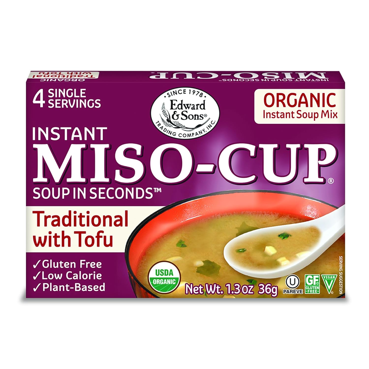Edward & Sons Traditional Instant Miso-Cup with Tofu – Instant Miso Soup Packets, Miso Soup with Tofu, Instant Soup Packets, 36gm