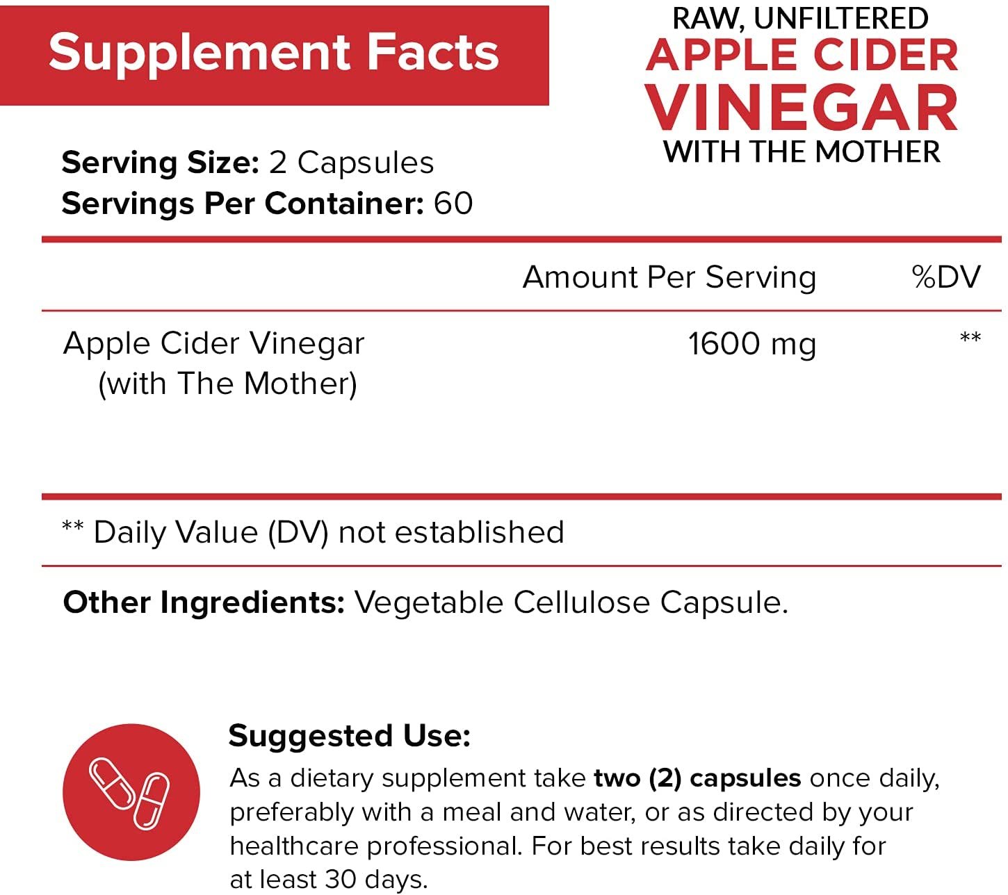 Apple Cider Vinegar Capsules with The Mother – 120 Vegan ACV Pills – Best Supplement for Healthy Weight Loss, Diet, Keto, Digestion, Detox, Immune – Powerful Cleanser & Appetite Suppressant Non-GMO - الصورة 8