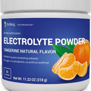 Dr. Berg’s Electrolyte Powder, High Energy, Replenish & Rejuvenate Your Cells, 50 Servings دكتور بيرج، مسحوق الألكتروليت الأصلى، الغنى بالعناصر المعدنية لزيادة إنتاج الطاقة و حفظ توازن العناصر فى الخلايا ،بطعم اليوسفى الطبيعى العضوى الرائع، 50جرعة