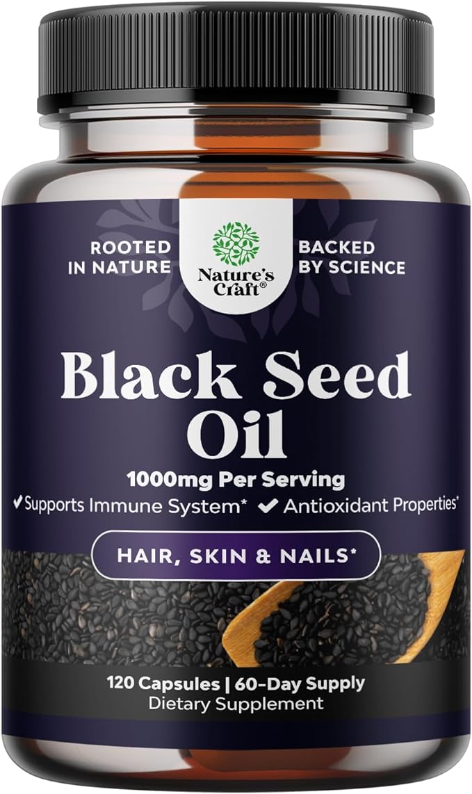 Cold Pressed Black Seed Oil Capsules – Vegan Nigella Sativa Black Cumin Seed Oil Capsules with Omega 3 6 9 Antioxidants and Thymoquinone for Hair Growth Immune Support Joint Health and Digestion