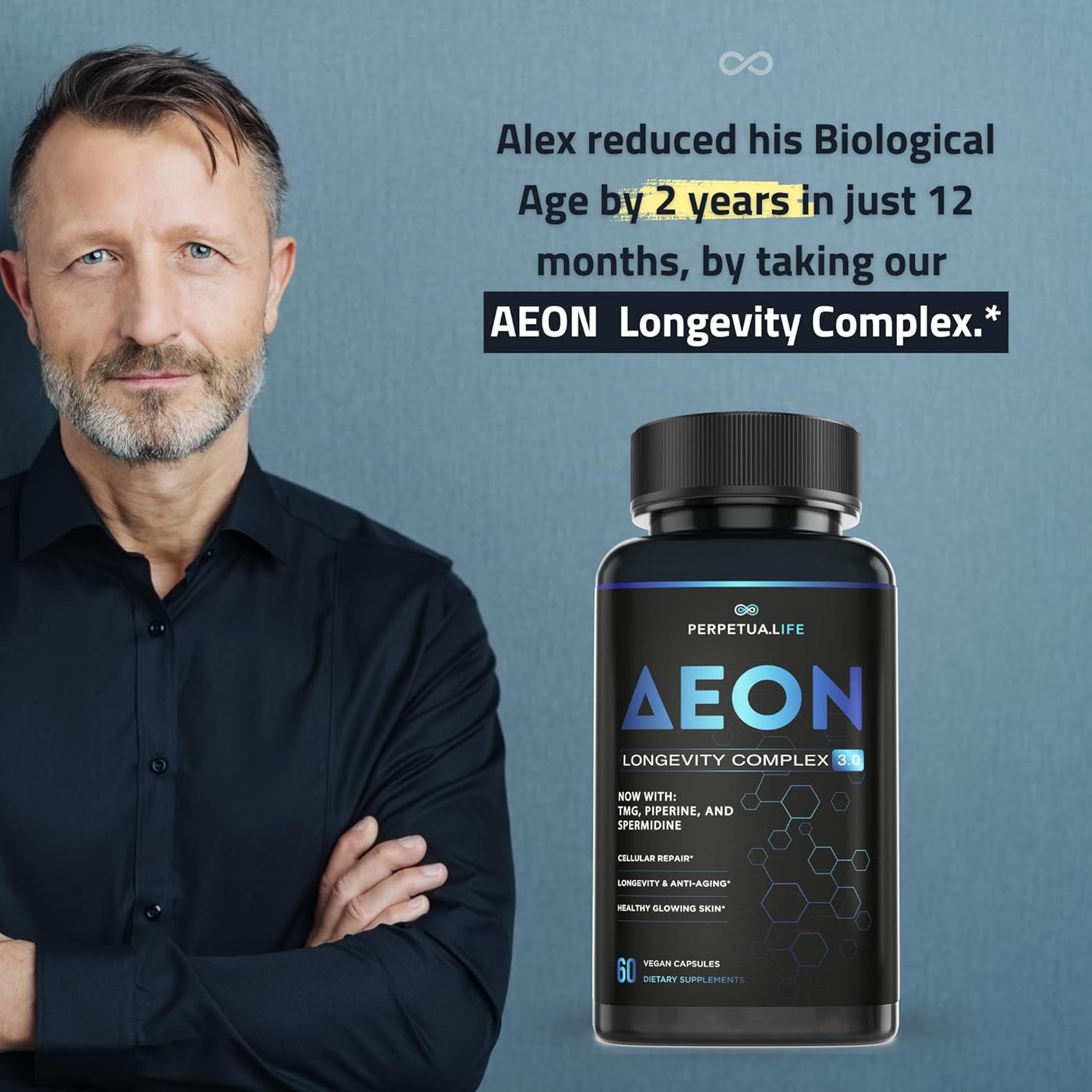 AEON Liposomal NAD+ Longevity Complex, with NAD+, NR, Resveratrol, Quercetin, Fisetin, L Theanine, TMG, EGCG, Spermidine, Astragalus, Anti-Aging Supplement, Vegan, 60 Capsules - الصورة 3