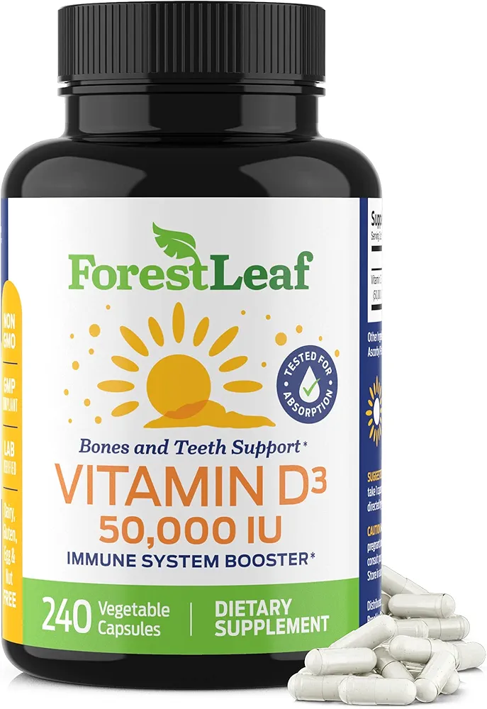 ForestLeaf Vitamin D3 50,000 IU | Bone & Immune Support | 240 Capsules
