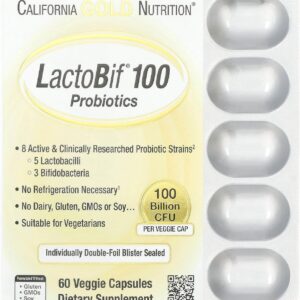 California Gold Nutrition| LactoBif® 100, 100 Billion CFU| 60 Veggie Capsules