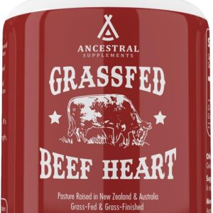 Ancestral Supplements Grass Fed Beef Heart Supplement, 3300mg, CoQ10 Supplement with Grass Fed Beef Liver, Supports Energy, Immune, Heart and Mitochondrial Health, Non GMO, 180 Capsules