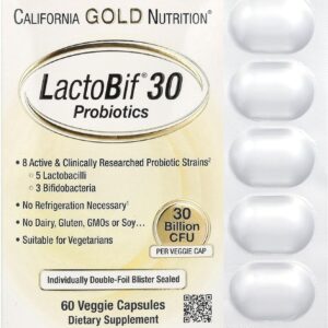 California Gold Nutrition| LactoBif® 30, 30 Billion CFU| 60 Veggie Capsules