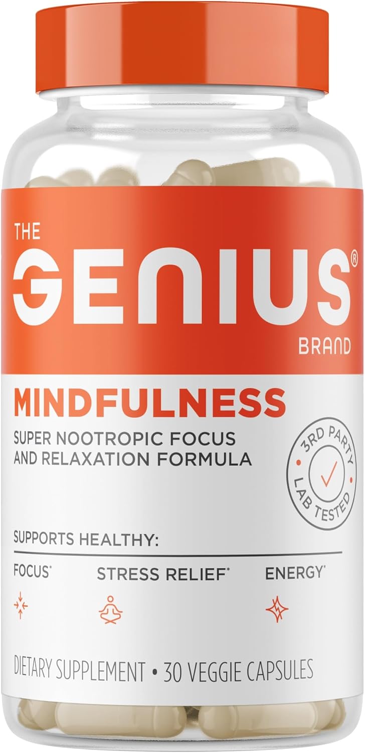 Genius Mindfulness | Brain Supplement for Calm Focus & Memory | 30 Veggie Pills