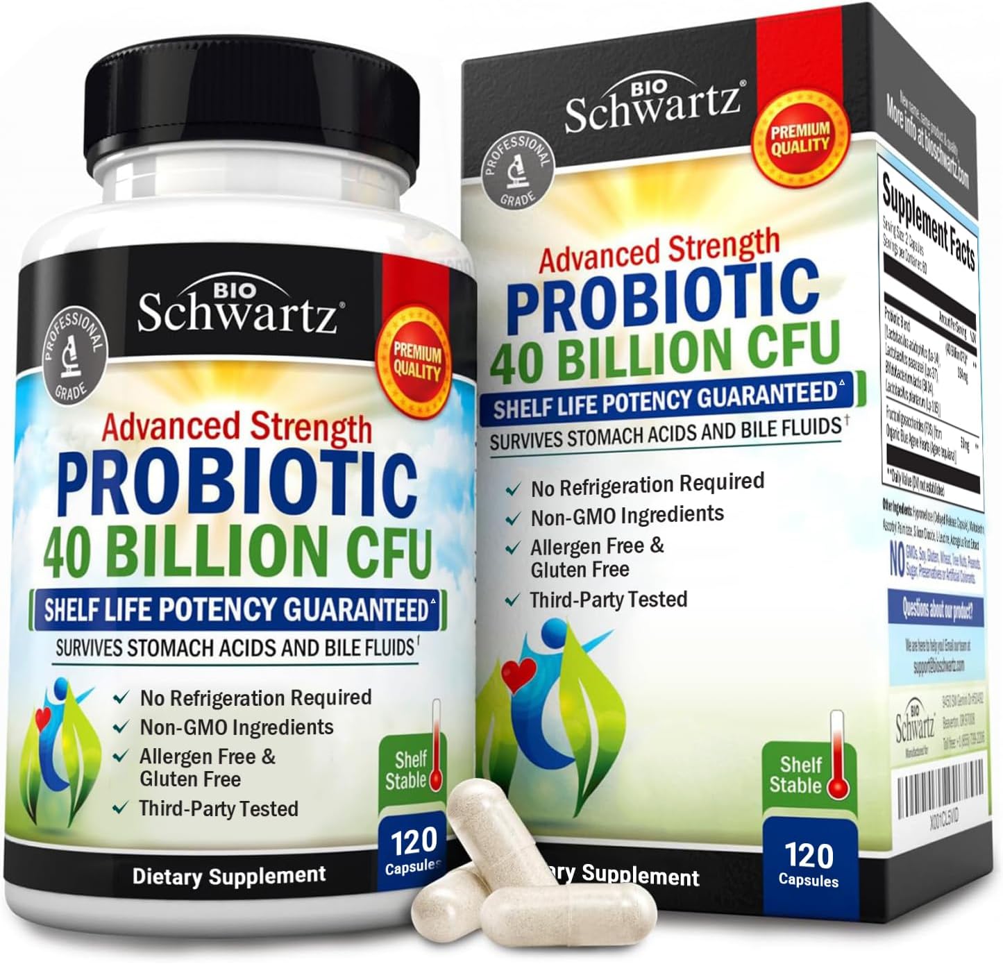 BioSchwartz Daily Probiotic Supplement with 40 Billion CFU |120 Capsules