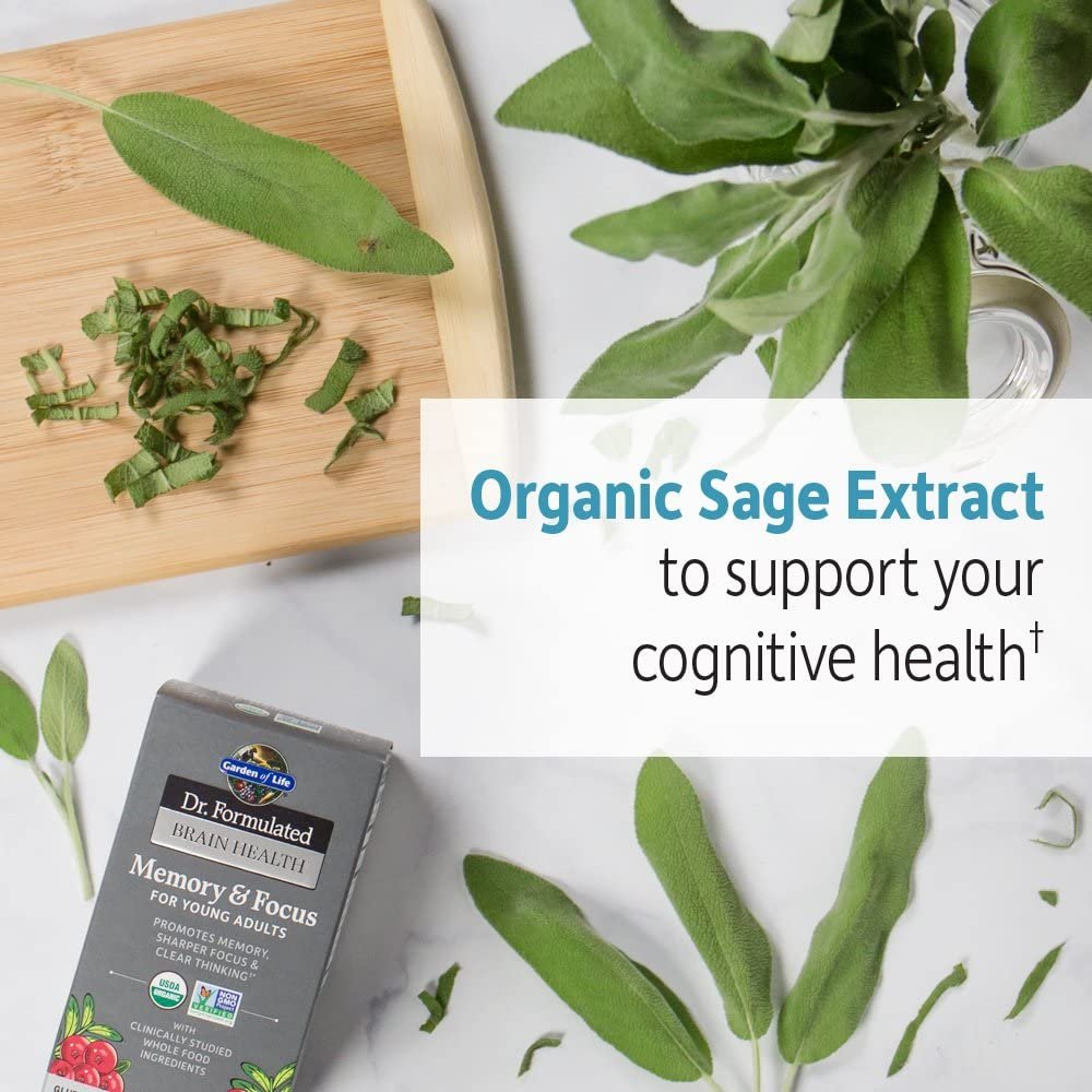 Garden of Life Dr. Formulated Organic Brain Health Memory & Focus for Young Adults Tablets دكتور فورميلايد ، فيتامينات ومعادن نباتية عضوية لصحة المخ والذاكرة ، وزيادة التركيز لصغار البالغين ، 60 حباية - الصورة 3