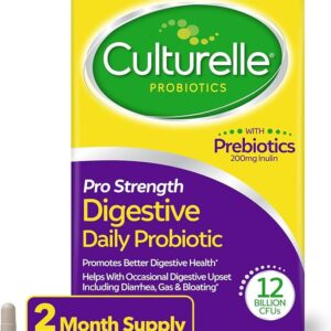 Culturelle Pro Strength Daily Probiotic, Digestive Health Capsules, Supports Occasional Diarrhea, Gas & Bloating, 60 Count