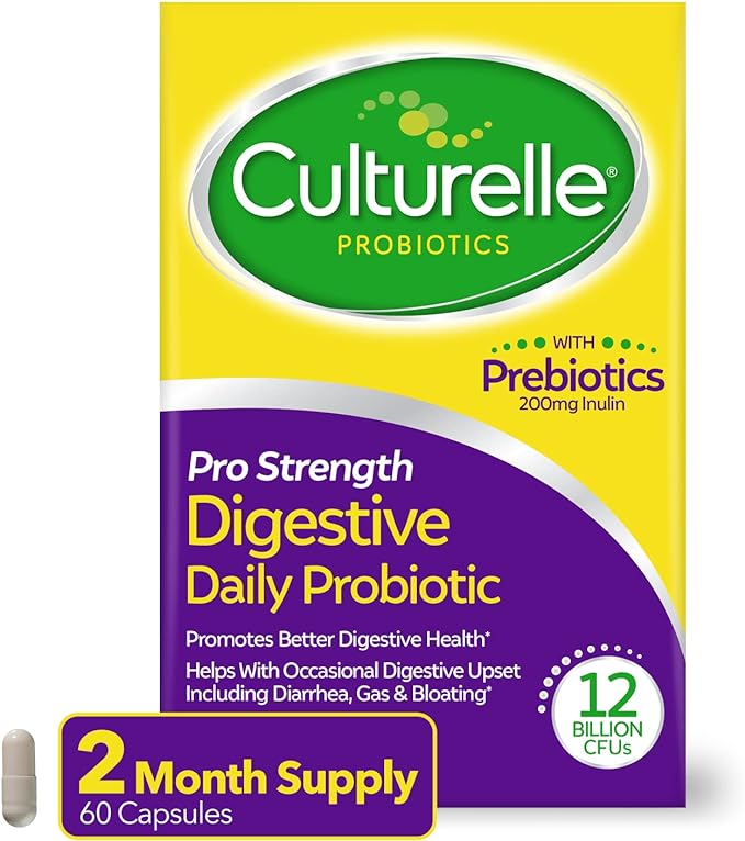 Culturelle Pro Strength Daily Probiotic, Digestive Health Capsules, Supports Occasional Diarrhea, Gas & Bloating, 60 Count