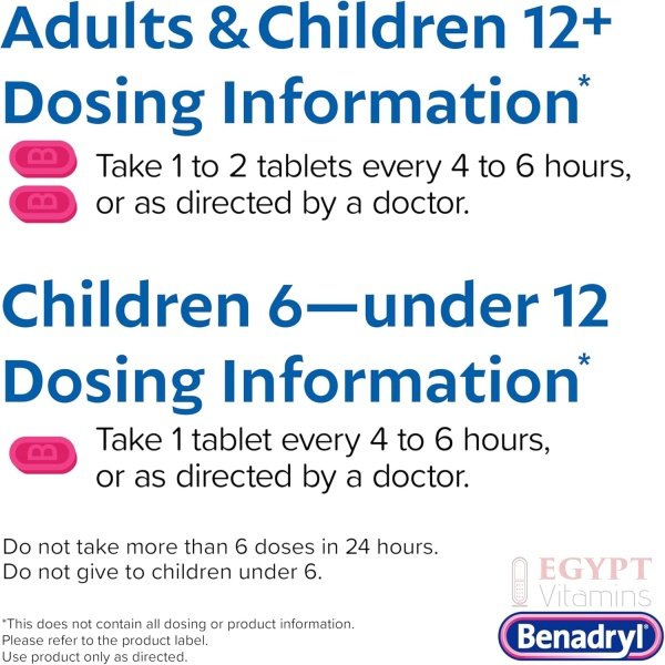 Benadryl Ultratabs Allergy Medicine, 25 mg Diphenhydramine HCl Antihistamine Tablets For Cold & Allergy Relief of Symptoms Like Sneezing, Runny Nose, Itchy Eyes & Throat, Hay Fever, 100 Tablets - الصورة 10
