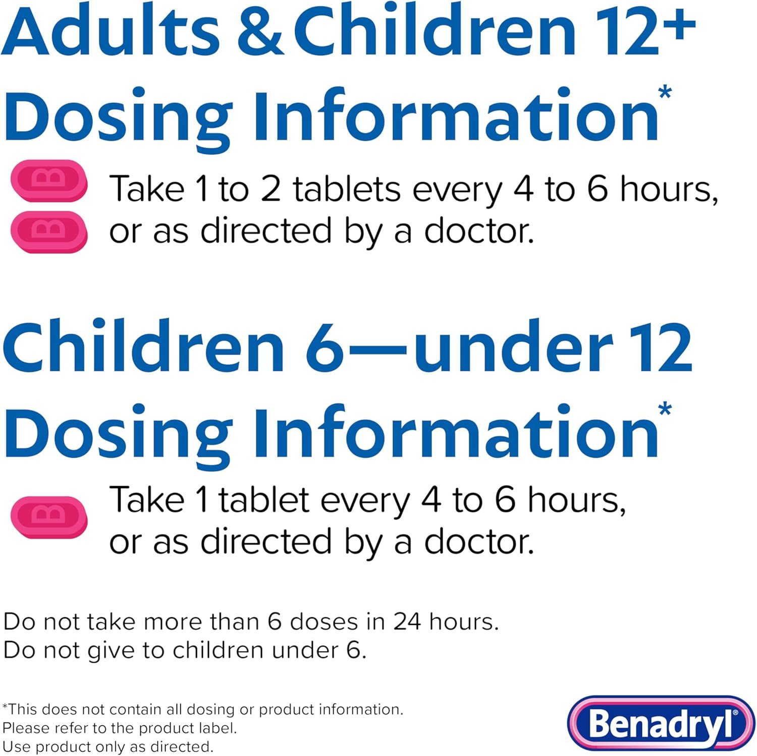 Benadryl Ultratabs Allergy Medicine, 25 mg Diphenhydramine HCl Antihistamine Tablets For Cold & Allergy Relief of Symptoms Like Sneezing, Runny Nose, Itchy Eyes & Throat, Hay Fever, 100 Tablets - الصورة 3