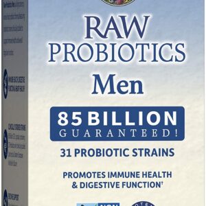 Garden of Life Raw Probiotics for Men – Acidophilus and Bifidobacteria Probiotic-Created Vitamins, Minerals, Enzymes and Prebiotics – Gluten and Soy-Free, Non-GMO – 90 Vegetarian Capsules جاردن أوف لايف بروبيوتيك الخام للرجال 85 وحدة دولية ، 90 كبسولة نباتية