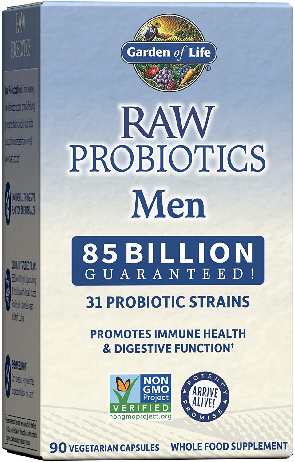 Garden of Life Raw Probiotics for Men – Acidophilus and Bifidobacteria Probiotic-Created Vitamins, Minerals, Enzymes and Prebiotics – Gluten and Soy-Free, Non-GMO – 90 Vegetarian Capsules جاردن أوف لايف بروبيوتيك الخام للرجال 85 وحدة دولية ، 90 كبسولة نباتية