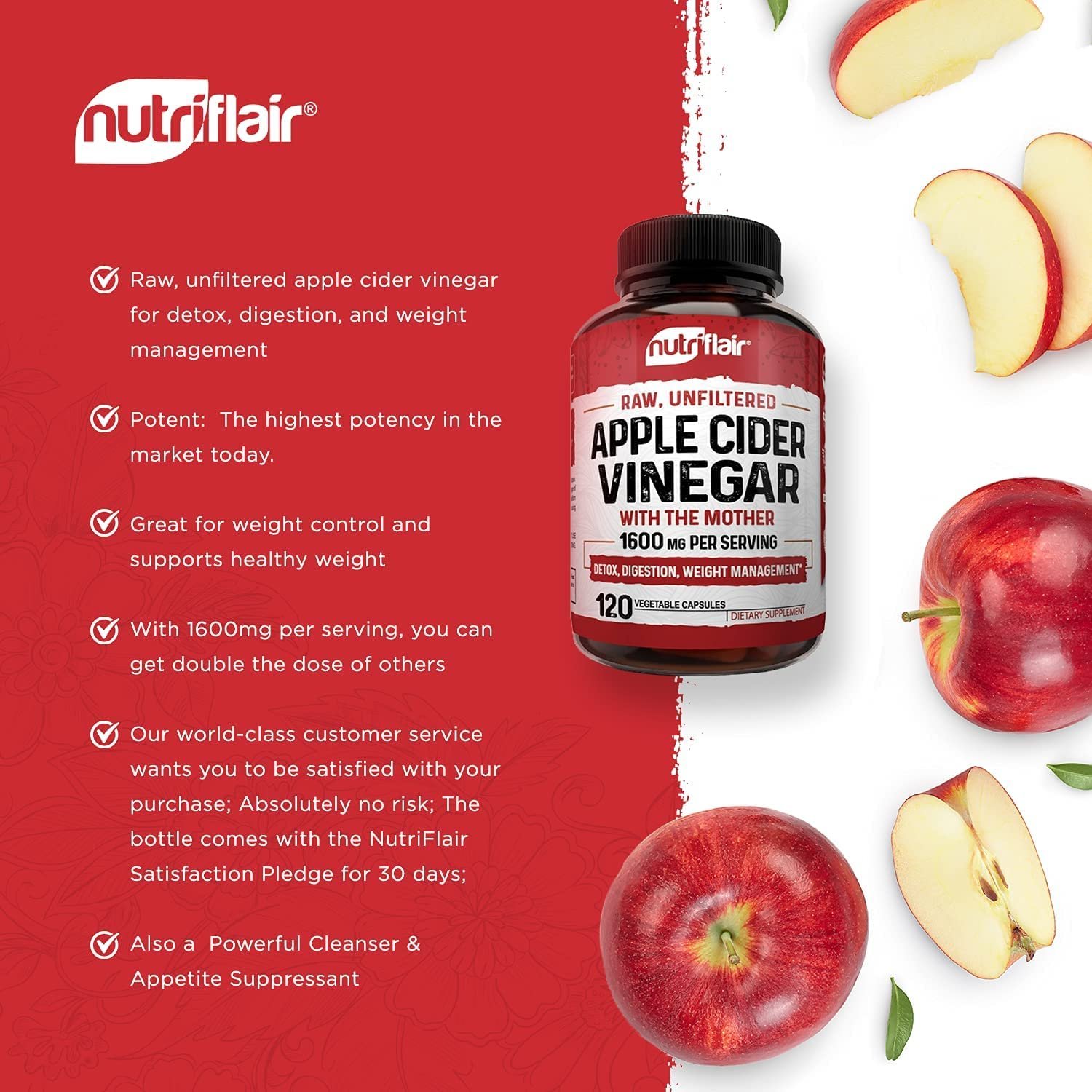 Apple Cider Vinegar Capsules with The Mother – 120 Vegan ACV Pills – Best Supplement for Healthy Weight Loss, Diet, Keto, Digestion, Detox, Immune – Powerful Cleanser & Appetite Suppressant Non-GMO - الصورة 5