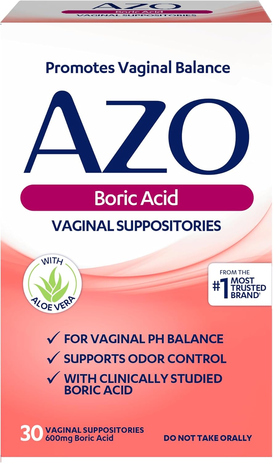 AZO Boric Acid Vaginal Suppositories For Women, Non-GMO, 30 Count