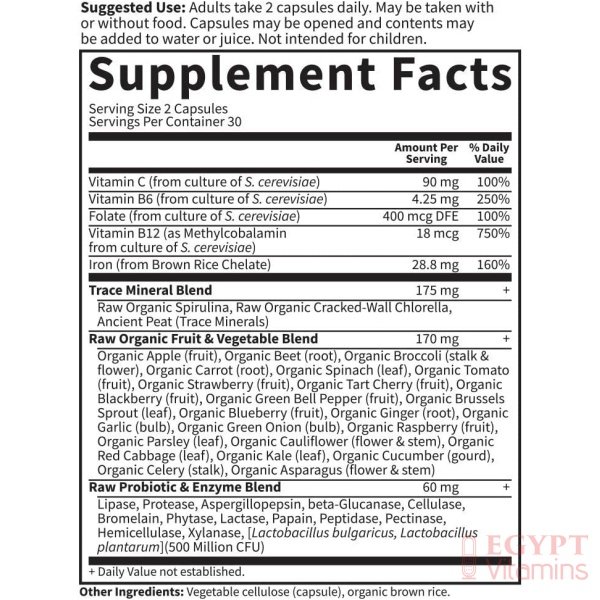 Garden of Life Vitamin Code Iron Supplement, Healthy Blood – 60 Vegan Capsules, 28g Iron, Vitamins B, C, Trace Minerals, Fruit Veggies & Probiotics, Iron Supplements for Women Energy & Anemia Support جاردن اوف لايف فيتامين كود لصحة الدم حديد وفيتامين ب وفيتامين سي ومعادن ومستخلص الفاكهه العضوية والبروبيوتك لدعم الطاقة ولعلاج فقر الدم 60 كبسولة نباتية - الصورة 13