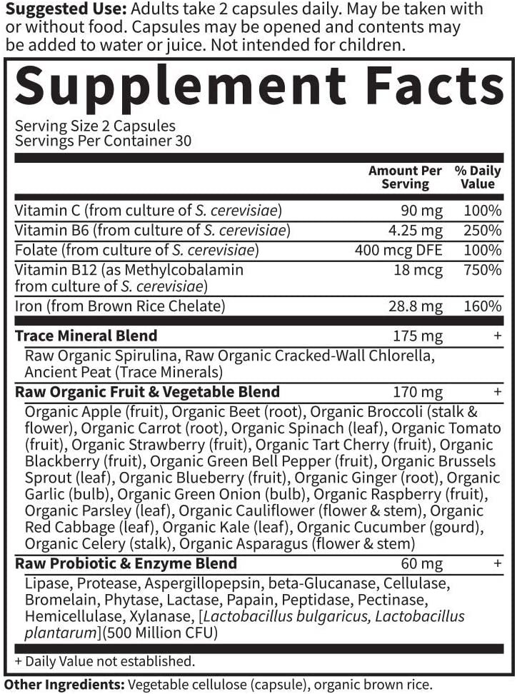 Garden of Life Vitamin Code Iron Supplement, Healthy Blood – 60 Vegan Capsules, 28g Iron, Vitamins B, C, Trace Minerals, Fruit Veggies & Probiotics, Iron Supplements for Women Energy & Anemia Support جاردن اوف لايف فيتامين كود لصحة الدم حديد وفيتامين ب وفيتامين سي ومعادن ومستخلص الفاكهه العضوية والبروبيوتك لدعم الطاقة ولعلاج فقر الدم 60 كبسولة نباتية - الصورة 5
