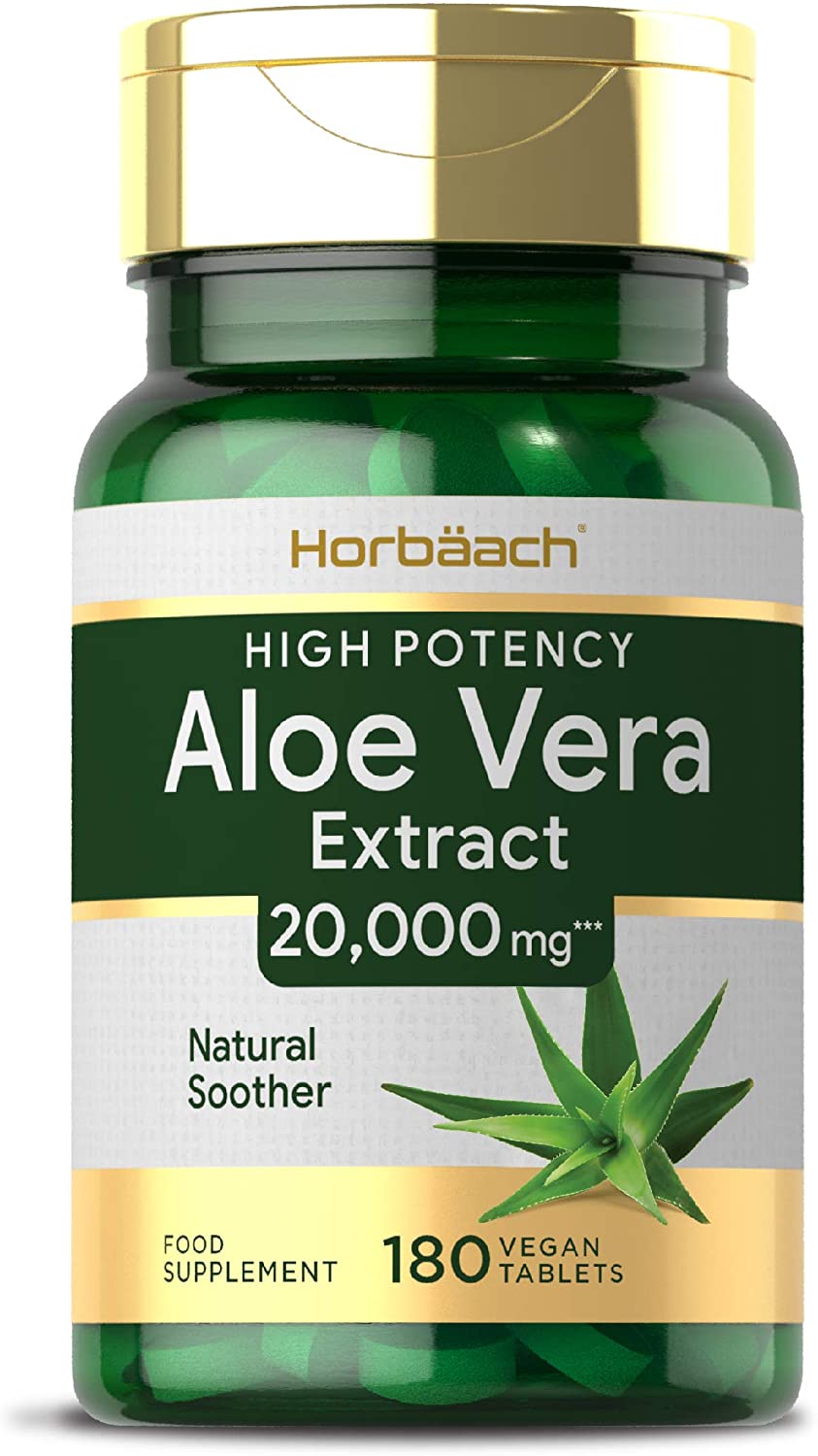 Aloe Vera 20,000mg | 180 Vegan Tablets | Colon Cleanse, Digestion Support, Natural Soother | Aloe Vera Gel Formula | No Artificial Preservatives | by Horbaach