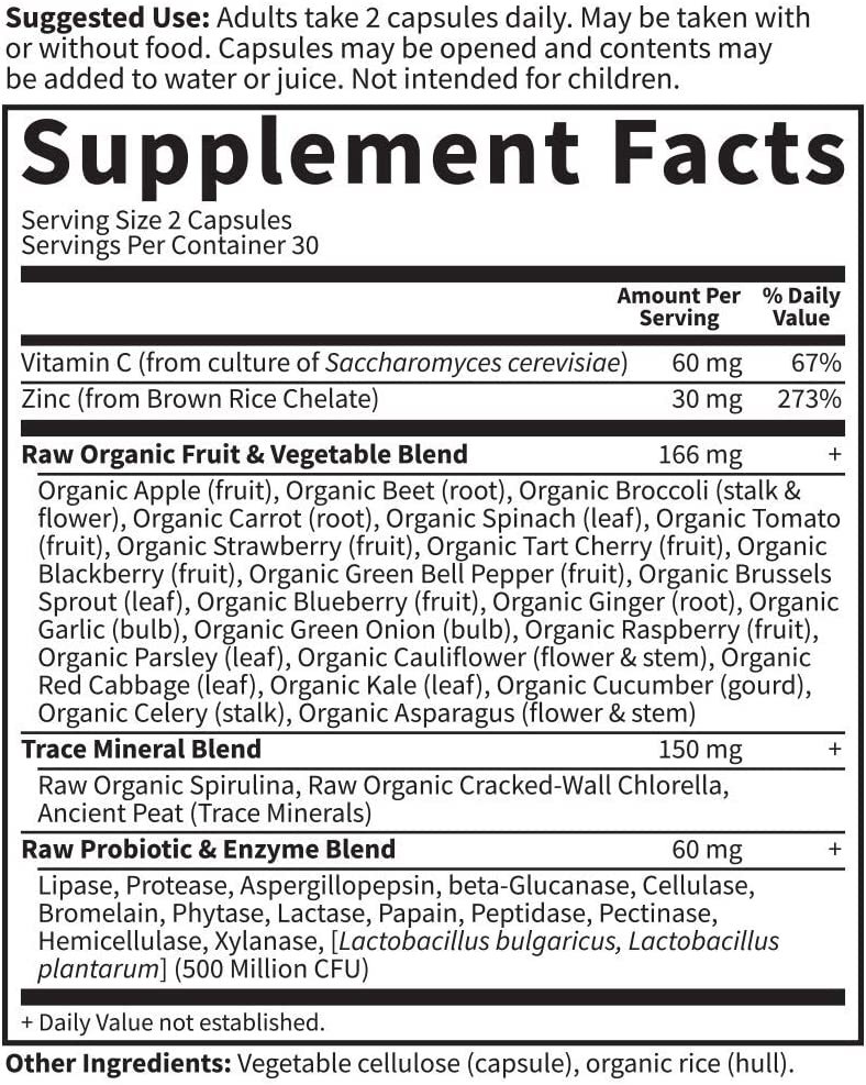 Garden of Life Zinc Supplements 30mg High Potency Raw Zinc and Vitamin C Multimineral Supplement, Vitamin Code Vitamins Trace Minerals & Probiotics for Skin Health & Immune Support, 60 Vegan Capsules - الصورة 3