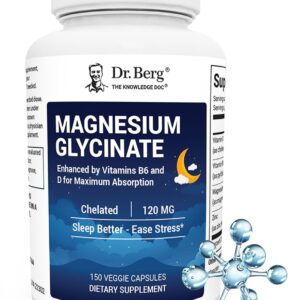 Dr. Berg Magnesium Glycinate Chelated with Vitamin D, B6, and Zinc – 150 Capsules