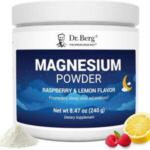 Dr. Berg Magnesium Glycinate Powder | With D3 & Zinc | 50 Servings | Delicious Raspberry & Lemon Flavor