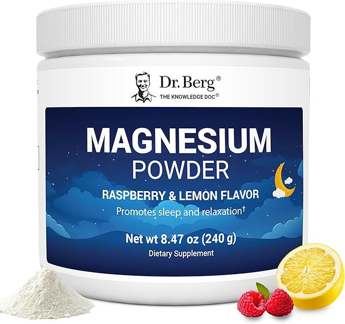 Dr. Berg Magnesium Glycinate Powder | With D3 & Zinc | 50 Servings | Delicious Raspberry & Lemon Flavor