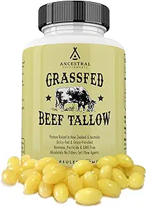 Ancestral Supplements Grass Fed Beef Tallow Capsules, 3000mg, Nourishing Kidney Fat Supplement, 180 Capsules