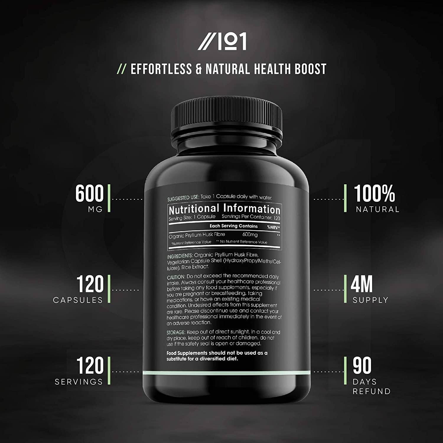 Alpha01 Organic Psyllium Husk Fibre – 600mg – Natural Prebiotic Fibre Supplement from Raw Plantago Ovata Seeds – Ispaghula Husk – Made in The UK – 120 Vegan Capsules ألياف قشور السيليوم العضوى ، 600 مجم ، بريبيوتيك الطبيعى من بذور بلانتاجو أوفاتا الخام وقشور إسباجولا ، 120 كبسولة نباتية - الصورة 5