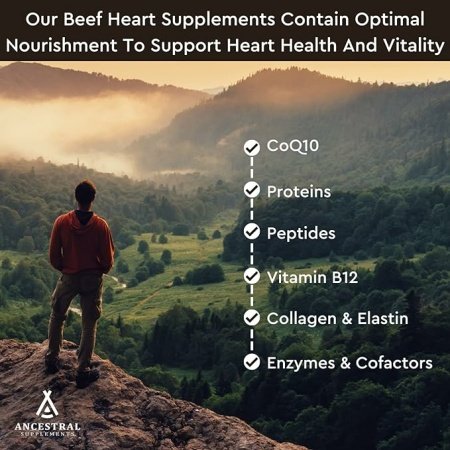 Ancestral Supplements Grass Fed Beef Heart Supplement, 3300mg, CoQ10 Supplement with Grass Fed Beef Liver, Supports Energy, Immune, Heart and Mitochondrial Health, Non GMO, 180 Capsules - الصورة 14