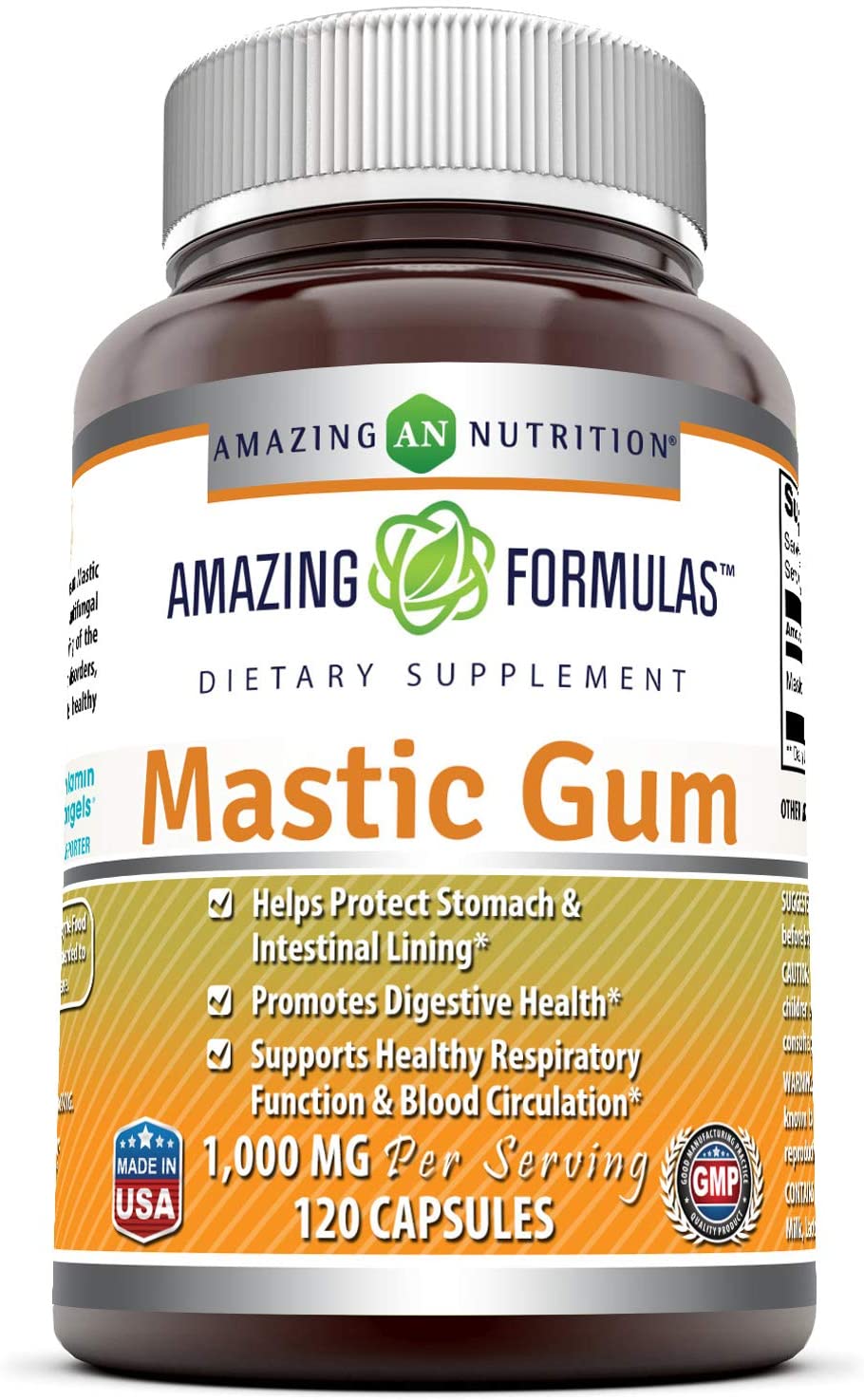 Amazing Formulas Mastic Gum 500 Mg 120 Capsules لبان المستكه 500 مجم ، لصحة الجهاز الهضمى ، ومضاد للأكسدة ومضاد للإلتهابات ولصحة القلب والأوعية الدموية ، 120 كبسولة