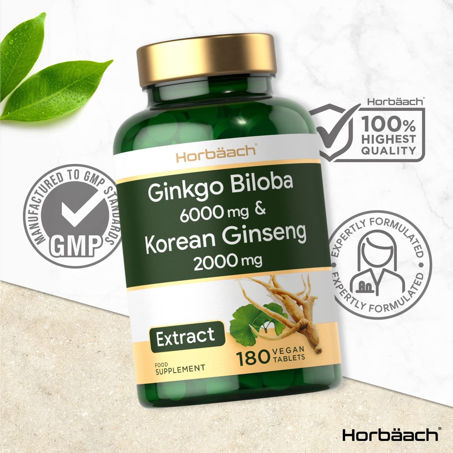 Ginkgo Biloba 6000mg & Korean Panax Ginseng 2000mg | 180 Vegan Tablets | High Strength | Non-GMO, Gluten Free Supplement | No Artificial Preservatives - الصورة 4