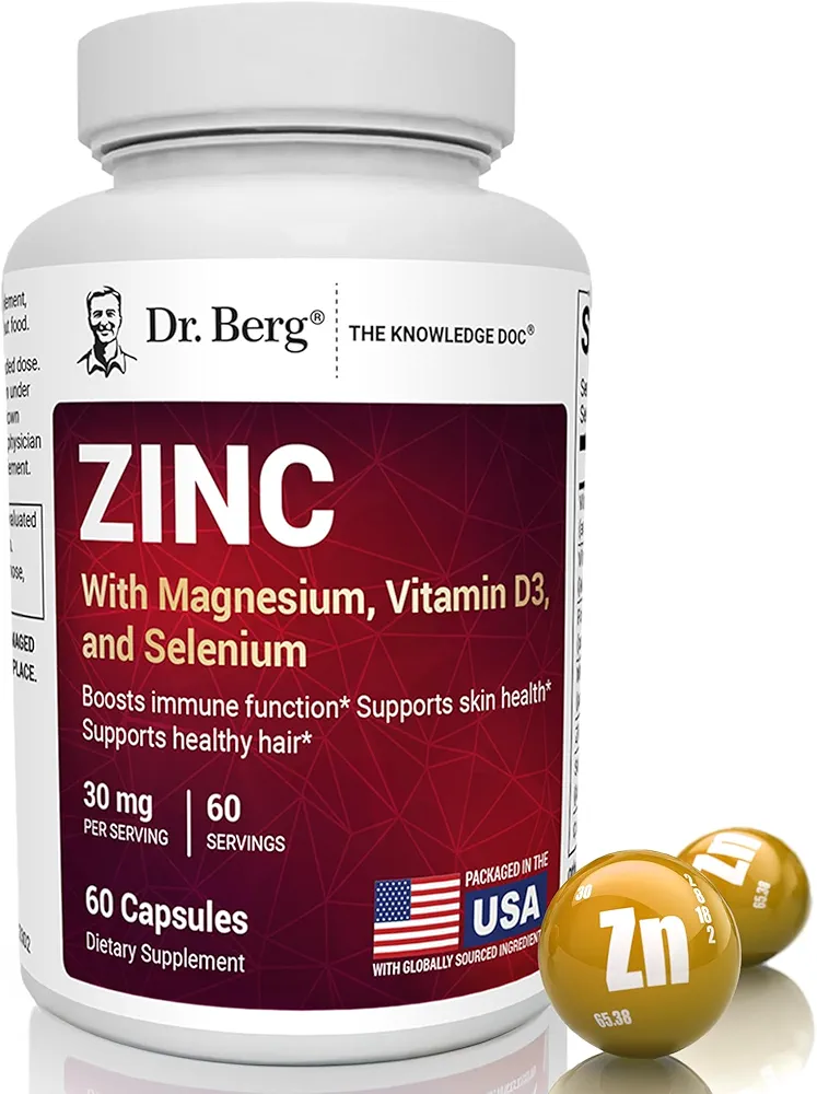 Dr. Berg Zinc | 30mg Chelated Zinc + Magnesium, D3 & More | Immune Support | 60 Capsules