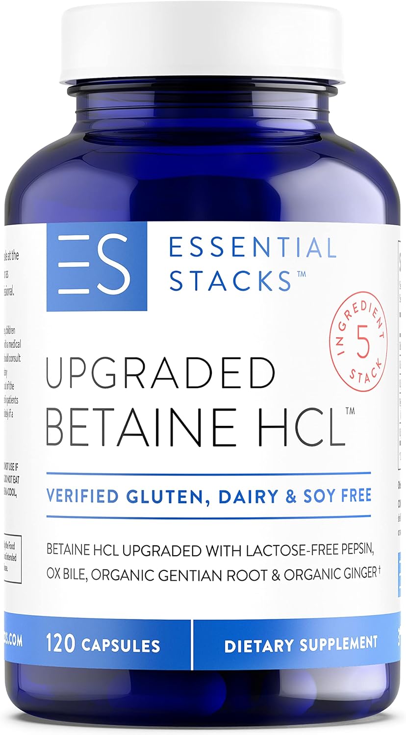 Betaine HCL Supplements for Digestive Health | Essential Stacks | 120 Capsules