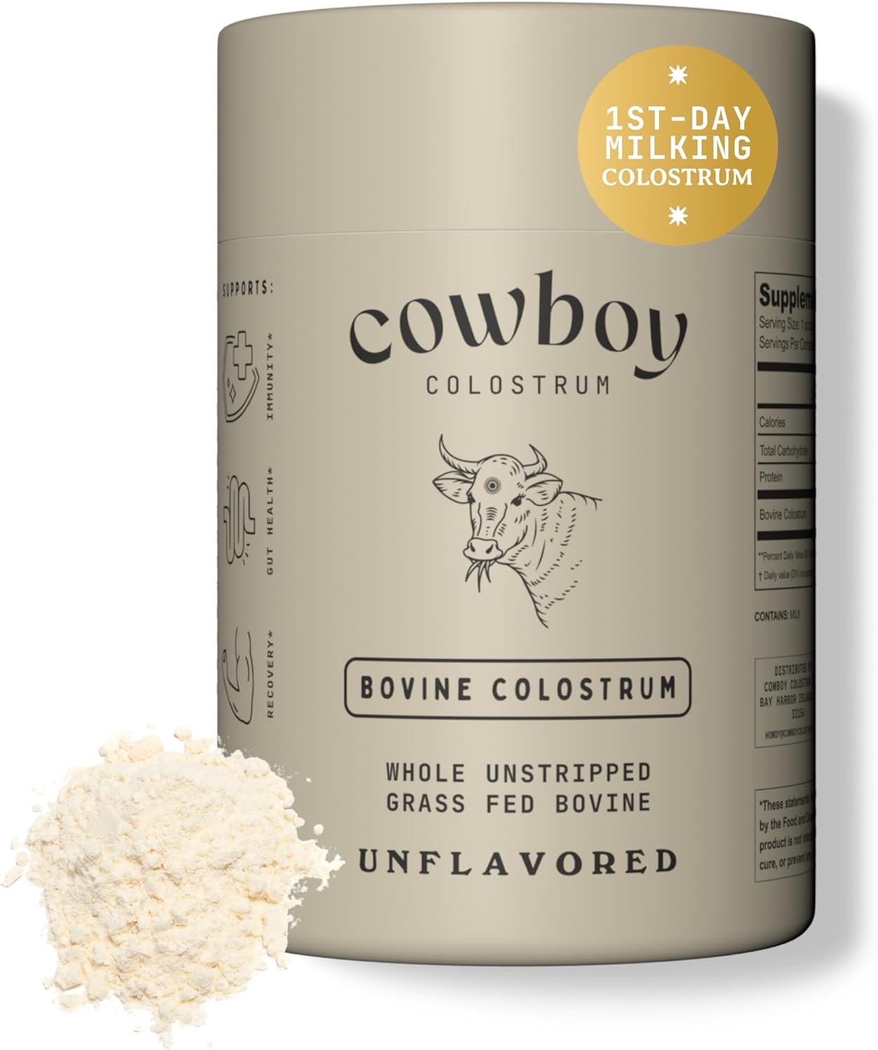 Cowboy Colostrum – Grass Fed Bovine Colostrum Powder for Leaky Gut Support | Unflavored, 40 Servings