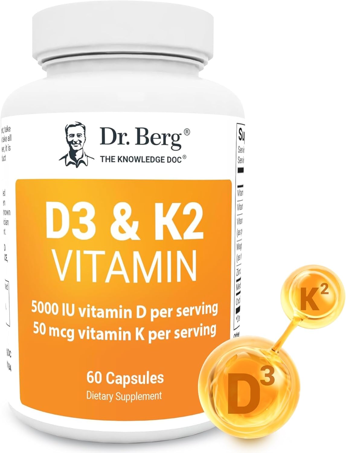 Dr Berg, Vitamin D3 & Vitamin K2, 60 Capsules