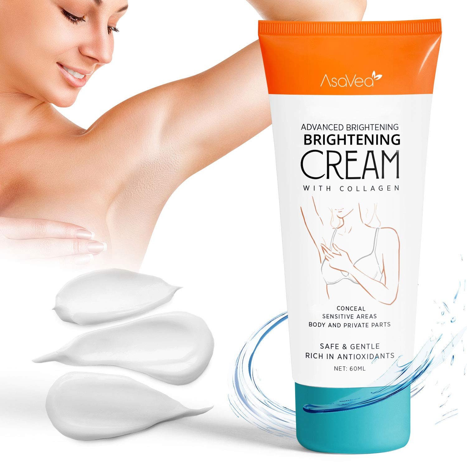 AsaVea Whitening Cream for Armpits, Intimate Parts, Between Legs – with Collagen – Effective Lightening Cream – Brightens, Nourishes, Moisturizes Underarm, and Bikini Area كريم التفتيح بالكولاجين ، لتفتيح وترطيب تحت الابط وبين الارجل - الصورة 3
