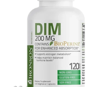 Bronson DIM Supplement 200 mg Diindolymethane with BioPerine for Enhanced Absorption, Estrogen Metabolism & Maintains Balanced Hormone Levels, 120 Vegetarian Capsules